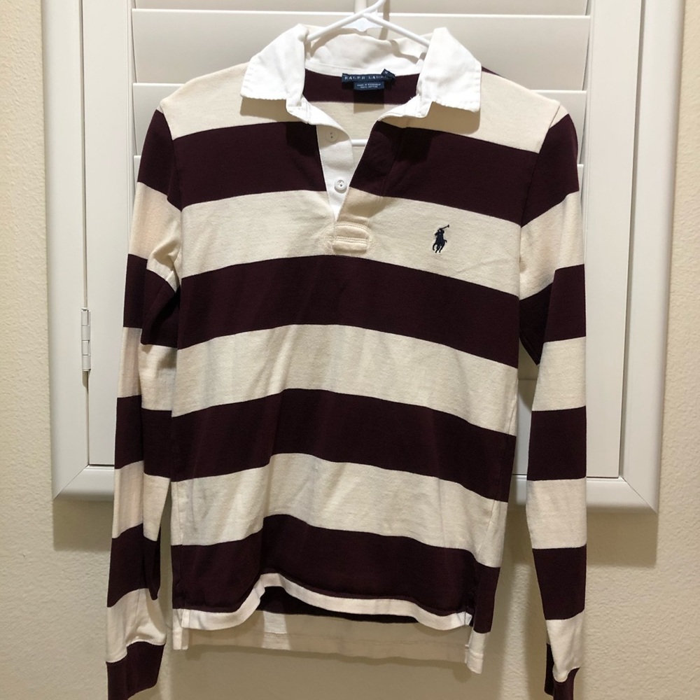 Maroon/White Ralph Lauren Striped Rugby Polo